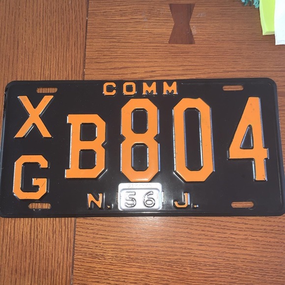 Other - New Jersey License Plate  - 1956 Black/Orange, Embossed - Nice Orig. Cond.